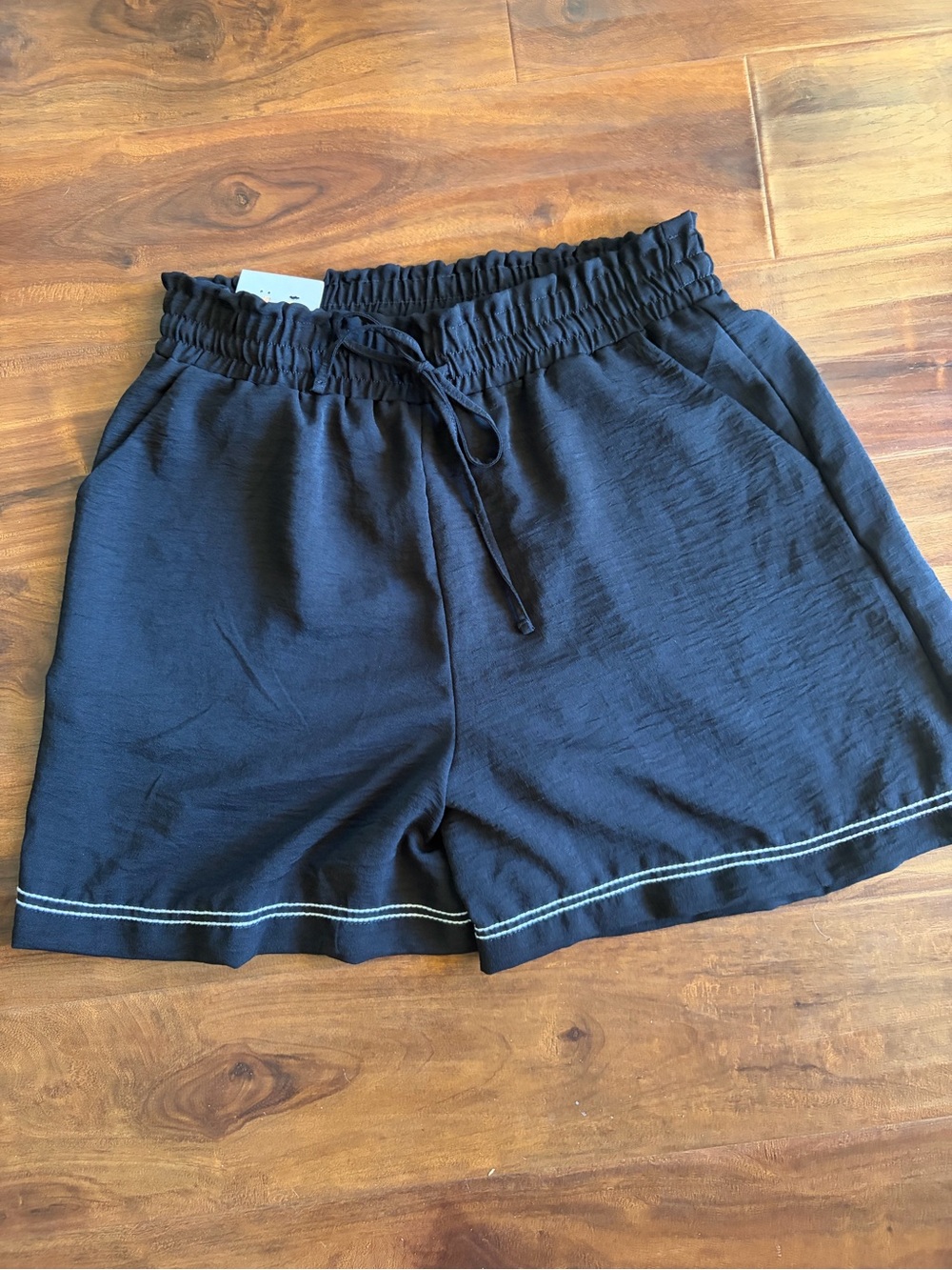 Adrianna Papell Black Elastic Drawstring Casual Shorts